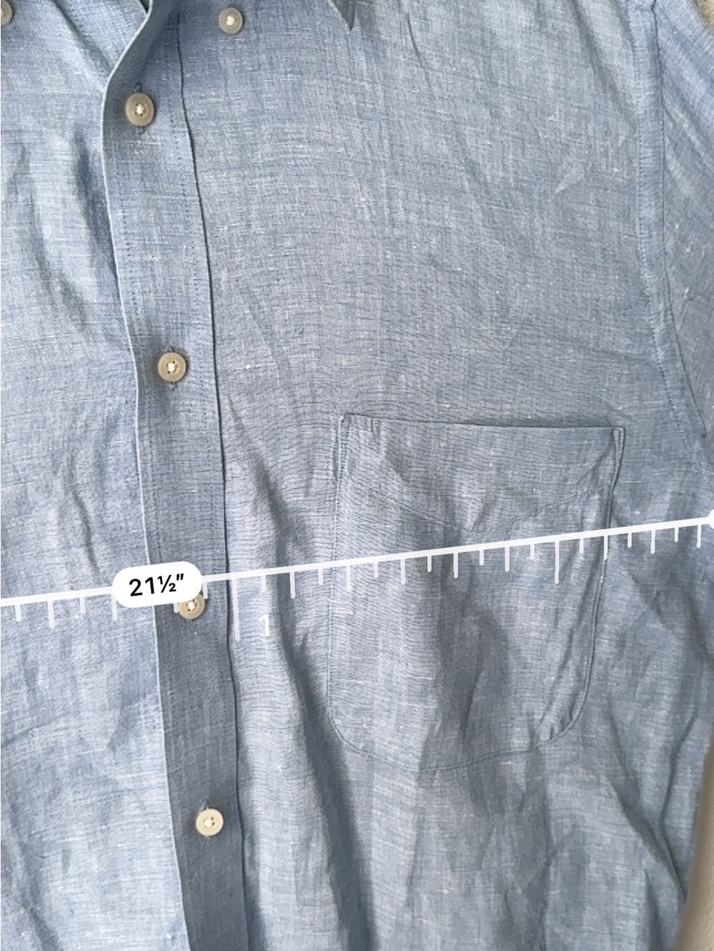 Alan Flusser Light Blue Linen‎ Button-Down Shirt - Picture 2 of 5